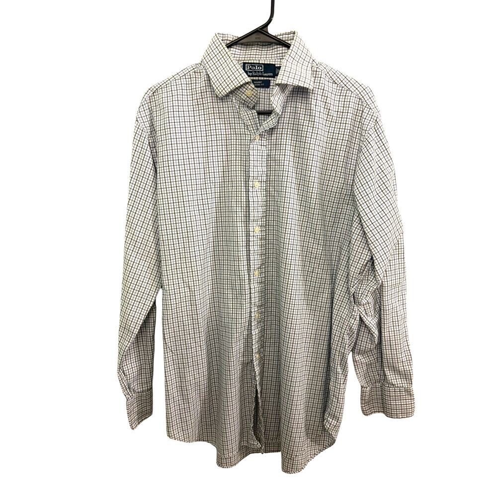Ralph Lauren Blue White Plaid Long Sleeve Button Down Shirt Size Large